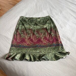 Green Paisley Border Ruffle Skirt